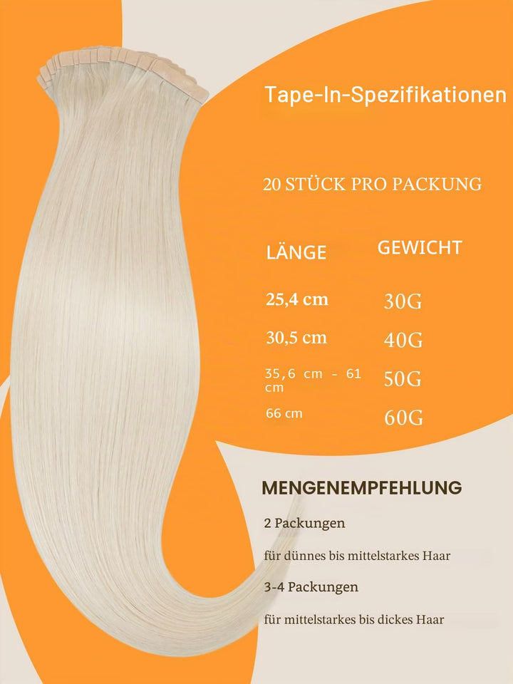 DOORES Echthaar Tape Extensions Remy Haar Tape, Platinblond 35cm (14zoll) 50g 20pcs, Blond Tape Exte