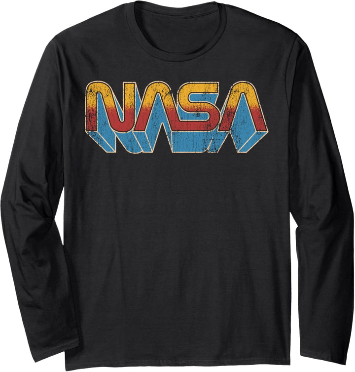 NASA Distressed Yellow Red Blue 3D Logo Langarmshirt