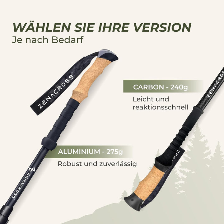 Wanderstöcke Teleskop [Carbon oder Aluminium] - Nordic Walking Stöcke Damen/Herren Ultraleichte - Tr