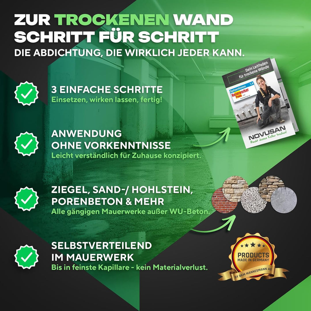NOVUSAN 10 Flaschen für 2m trockene Wand I Horizontalsperre zum Trockenlegen von Keller & Mauerwerk