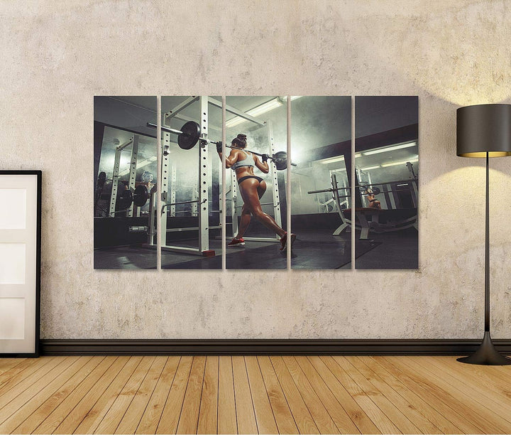 islandburner Bild auf Leinwand Fitness Sexy Girl Gym Doing Squat Smoke Hintergrund Bodybuilder Bilde