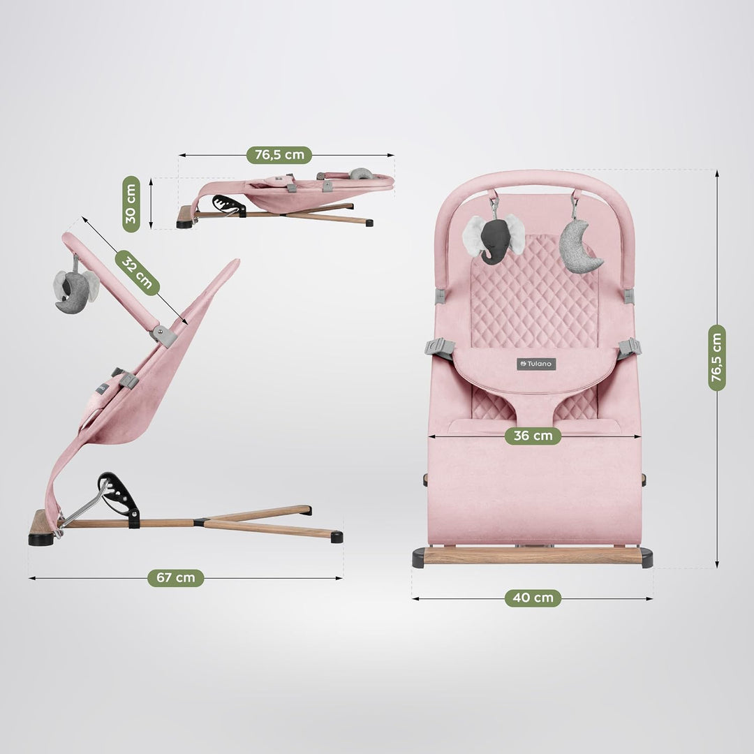 Tulano Moon 30 - Babywippe - Babyschaukel für Kleinkinder - Rose | Maximales Gewicht 9 kg - Spielbog