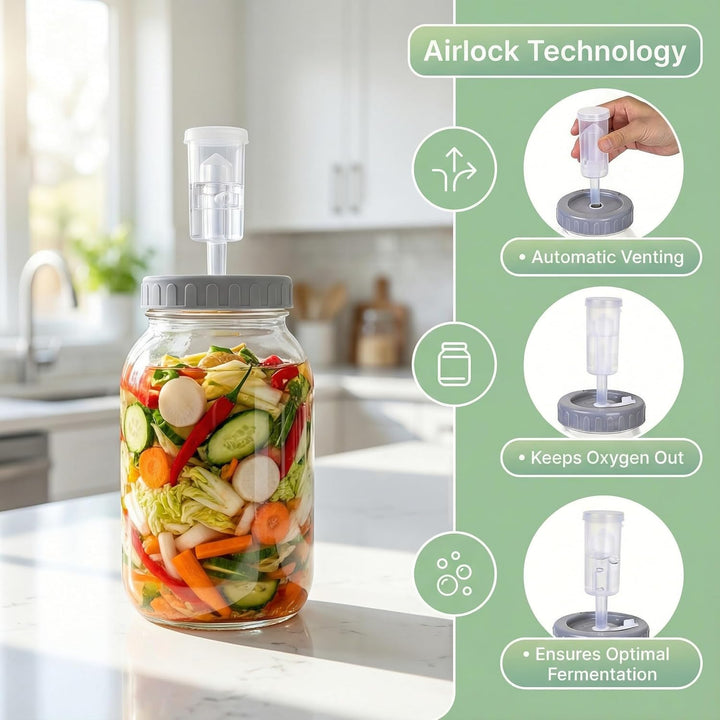 2 Stück Fermentierglas 2L, Fermentationsglas Kimchi Behälter mit Luftschleuse, Gärglas Kefirknollen