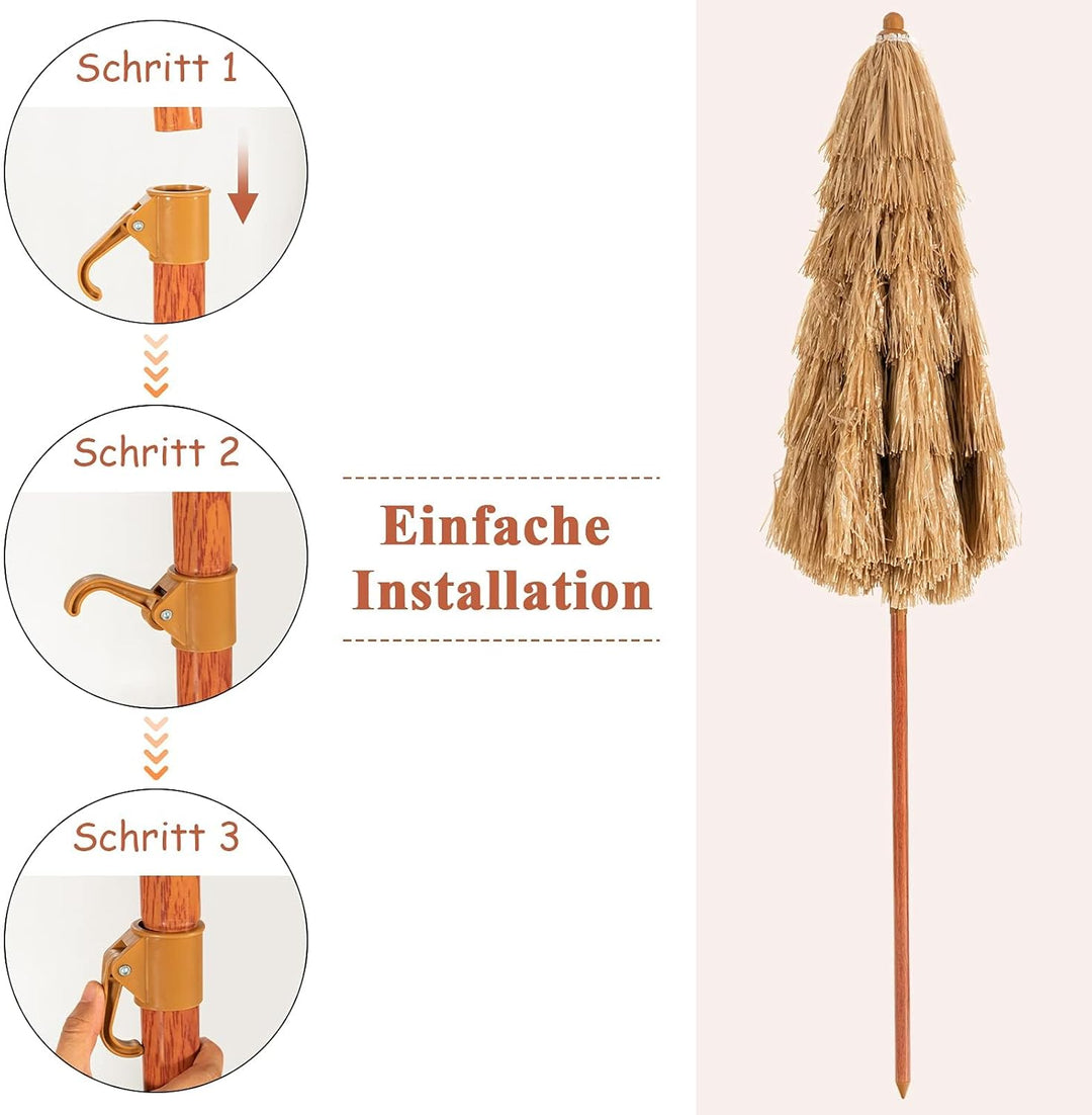 GOPLUS Sonnenschirm Hawaii, Ø 175 cm Sonnenschirm Stroh um 30° knickbar, Strandschirm mit PP-Stroh &amp;