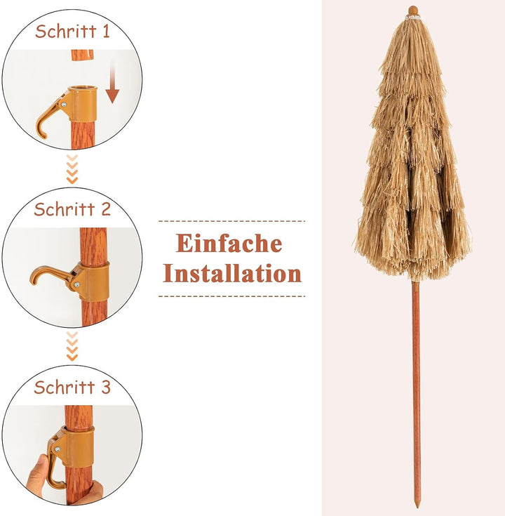 GOPLUS Sonnenschirm Hawaii, Ø 175 cm Sonnenschirm Stroh um 30° knickbar, Strandschirm mit PP-Stroh &amp;