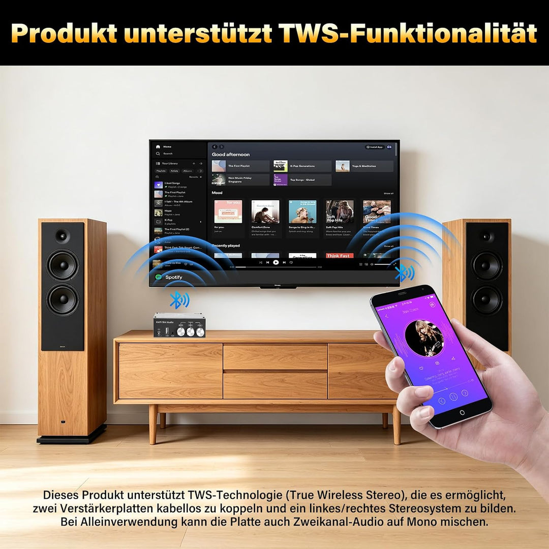 Mini Mono Verstärker mit Bluetooth, 400W Subwoofer HiFi Verstärker TWS Digitaler Stereo Endverstärke