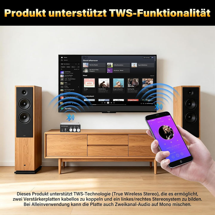 Mini Mono Verstärker mit Bluetooth, 400W Subwoofer HiFi Verstärker TWS Digitaler Stereo Endverstärke