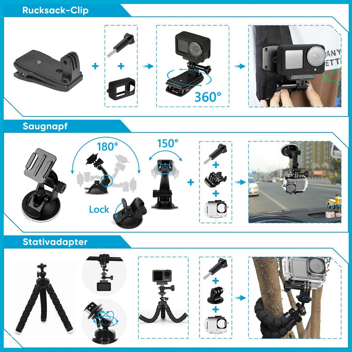 Zubehör Set Kit Bundle für DJI Osmo Action 5 Pro/4/3, oGoDeal Wasserdicht Schutzhülle Wasserdicht Ge
