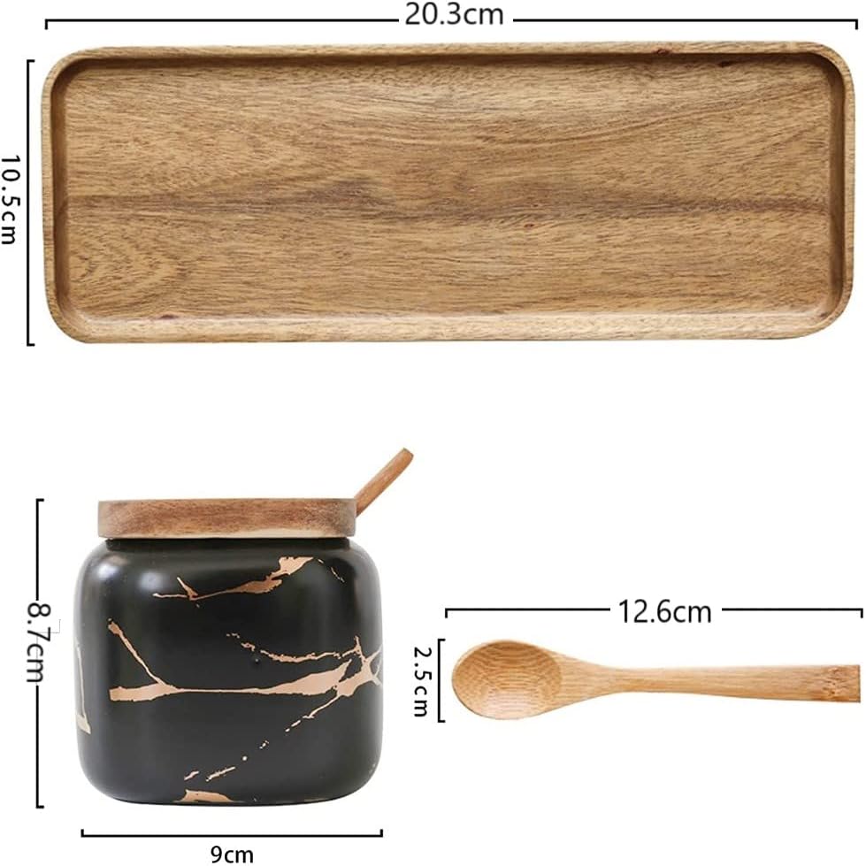 MAGICVOGEL 2er Set Keramik Gewürzdosen Marmor Optik Gewürzgläser mit Löffel und Deckel Zukerdose Sal