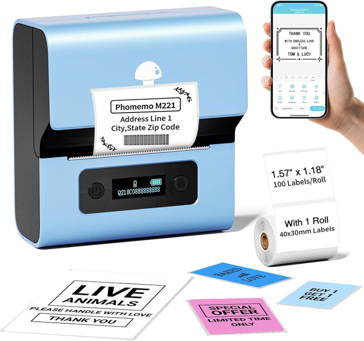 Phomemo M221 Etikettendrucker - Barcode Drucker Bluetooth Beschriftungsgerät Label Maker, für Untern