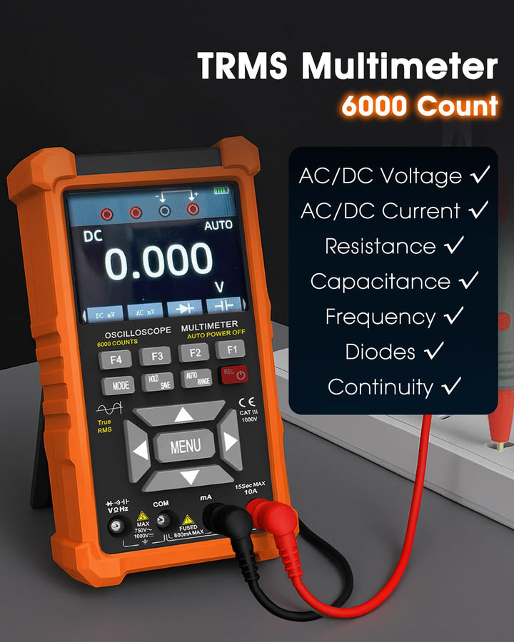 SURLABA Oszilloskop 3in1, 2 Kanal Oszilloskop mit 50 MHz Bandbreite, 280 MSa/s, TRMS 6000 Count Mult
