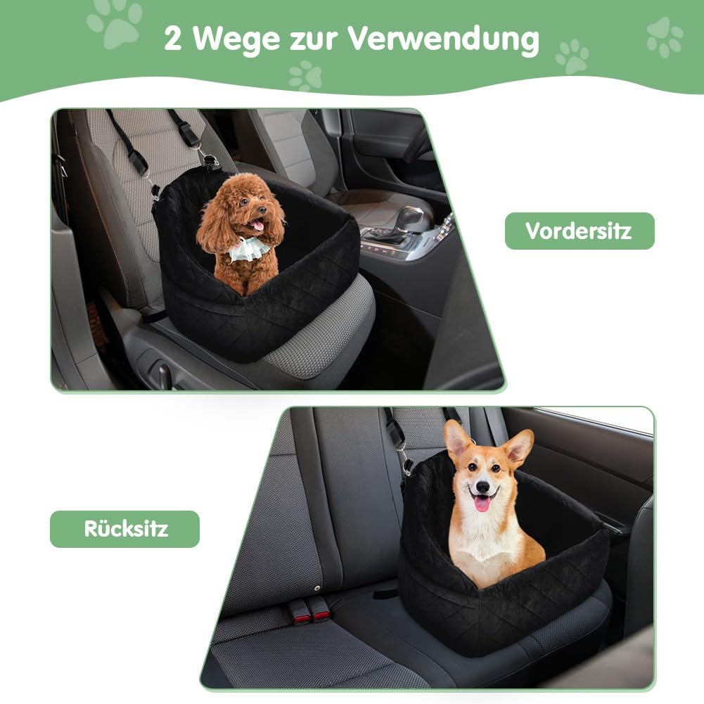 Ejoyous Hundesitz Auto Rückbank, Stabiler Hunde Autositz Hundebox mit Befestigungsgurten Wasserdicht