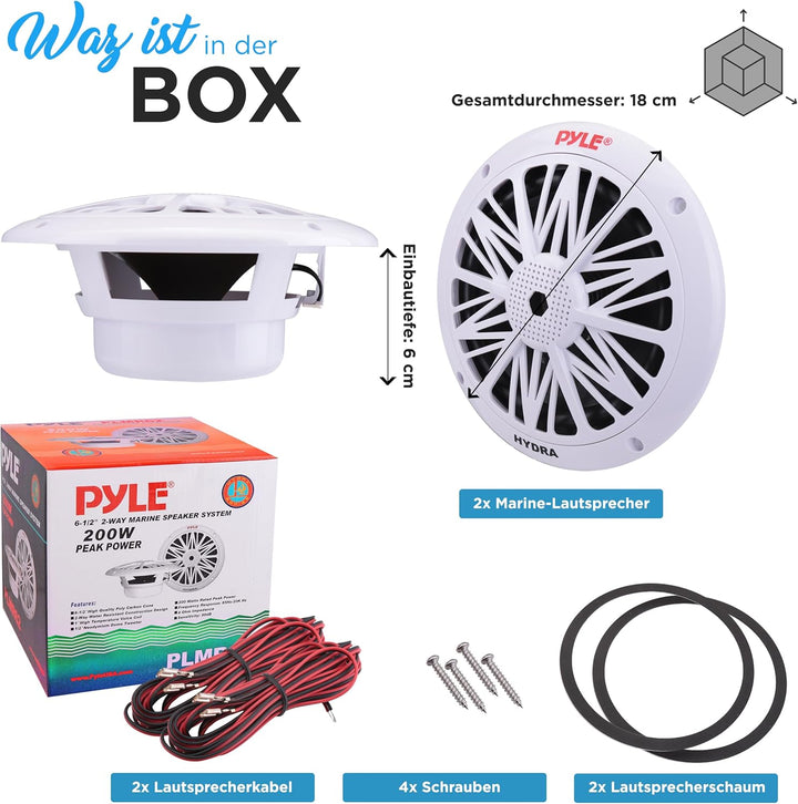 Pyle PLMR62 200 W 16,5 cm 2 Wege Marine Lautsprecher, Weiss