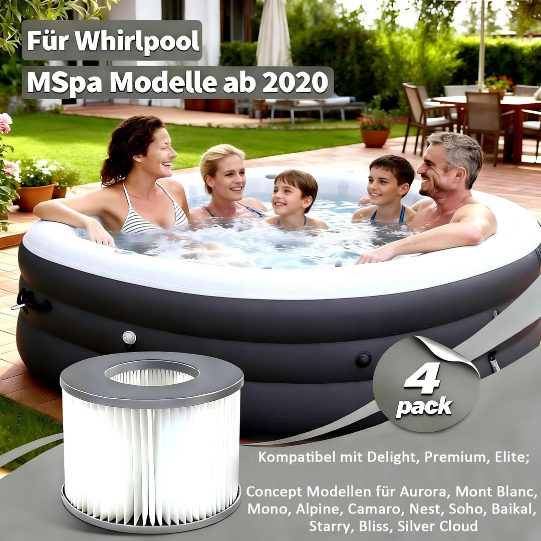 4er Set Ersatzfilter für MSPA Whirlpool-Filter-Kartuschen, Filter für Whirlpoal, für Heisse U-Boote