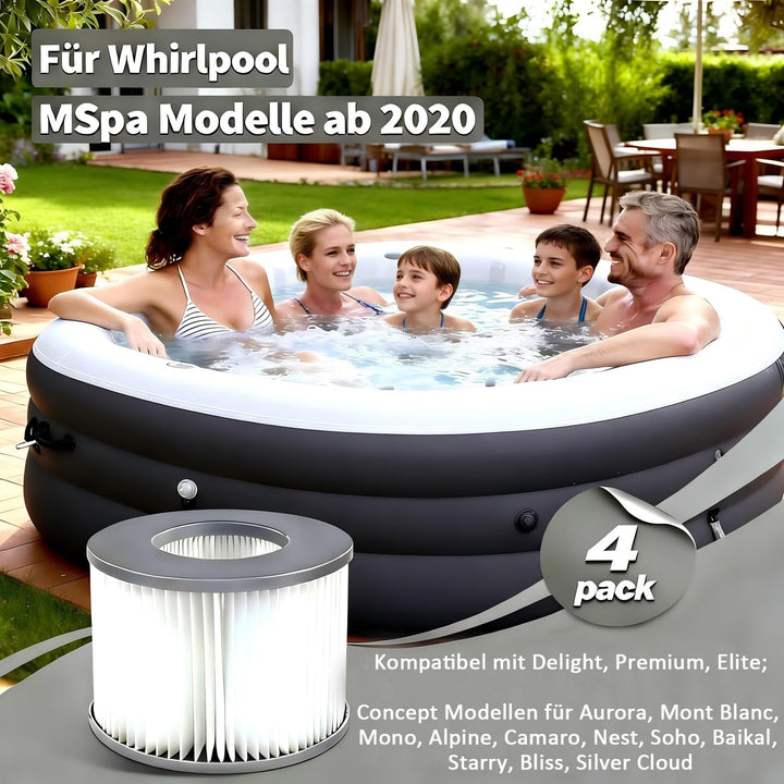 4er Set Ersatzfilter für MSPA Whirlpool-Filter-Kartuschen, Filter für Whirlpoal, für Heisse U-Boote