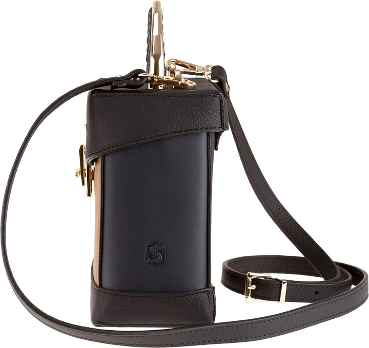 SEBASTIAN STURM Umhängetasche »Lara« | Echtes Holz und Leder | Handtasche Klein Blau / Amazaque, Bla