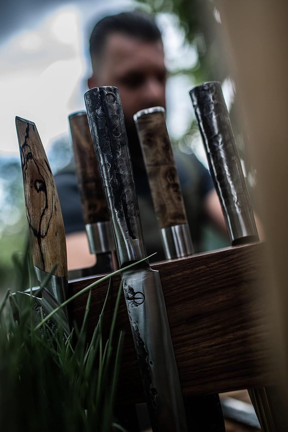 Style de Vie Messerblock Magnetisch, Ohne messer, 2-seiten, Walnussholz, Sockel aus Naturstein