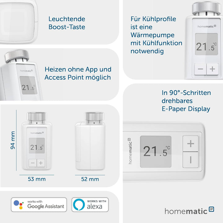 Homematic IP 5er Set Smart Home Heizkörperthermostat – Flex, digitaler Thermostat Heizung, Steuerung