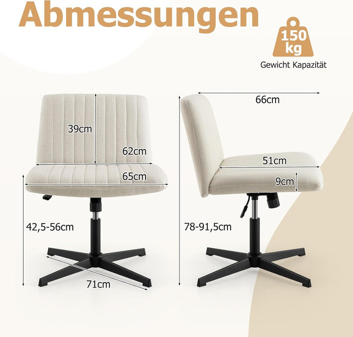 COSTWAY Schneidersitz Stuhl, Drehstuhl ohne Armlehnen, Schreibtischstuhl mit breiter Sitzfläche, Bür