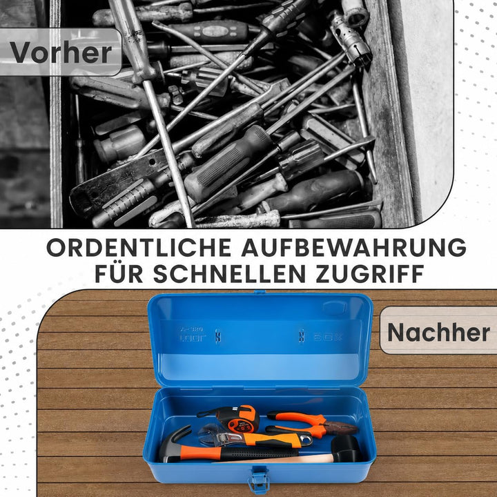 Werkzeugkoffer leer Gross Werkzeugbox 37×16×12cm Robust Langlebig Metall Werkzeugkasten mit Tragegri