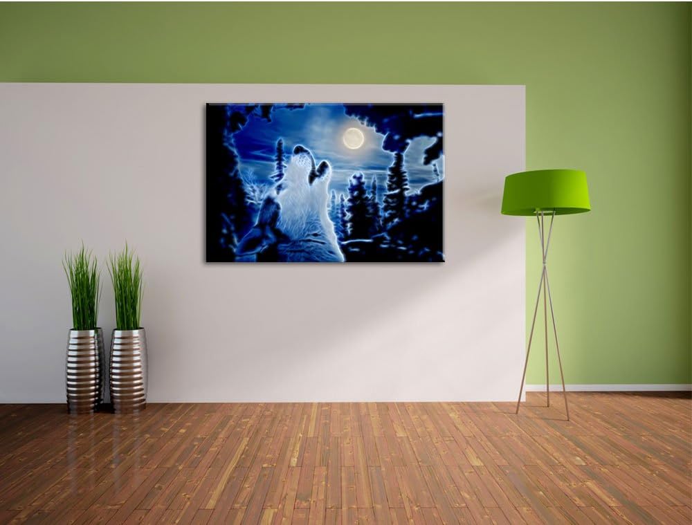 Pixxprint Heulender Wolf im Mondlicht als Leinwandbild/Grösse: 100x70 / Wandbild/Kunstdruck/fertig b