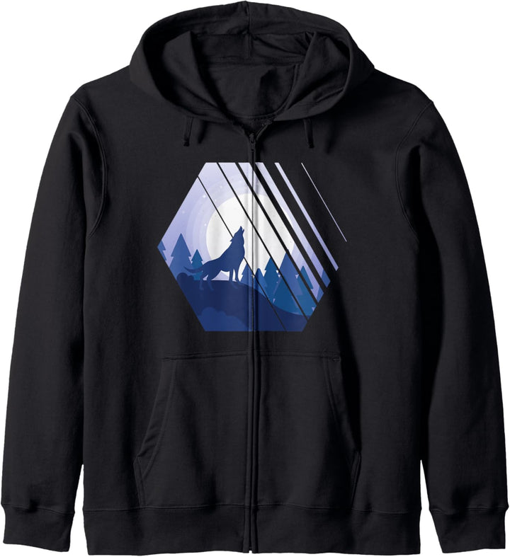 Wandern Design mit heulendem Wolf im Wald für Wanderer Kapuzenjacke