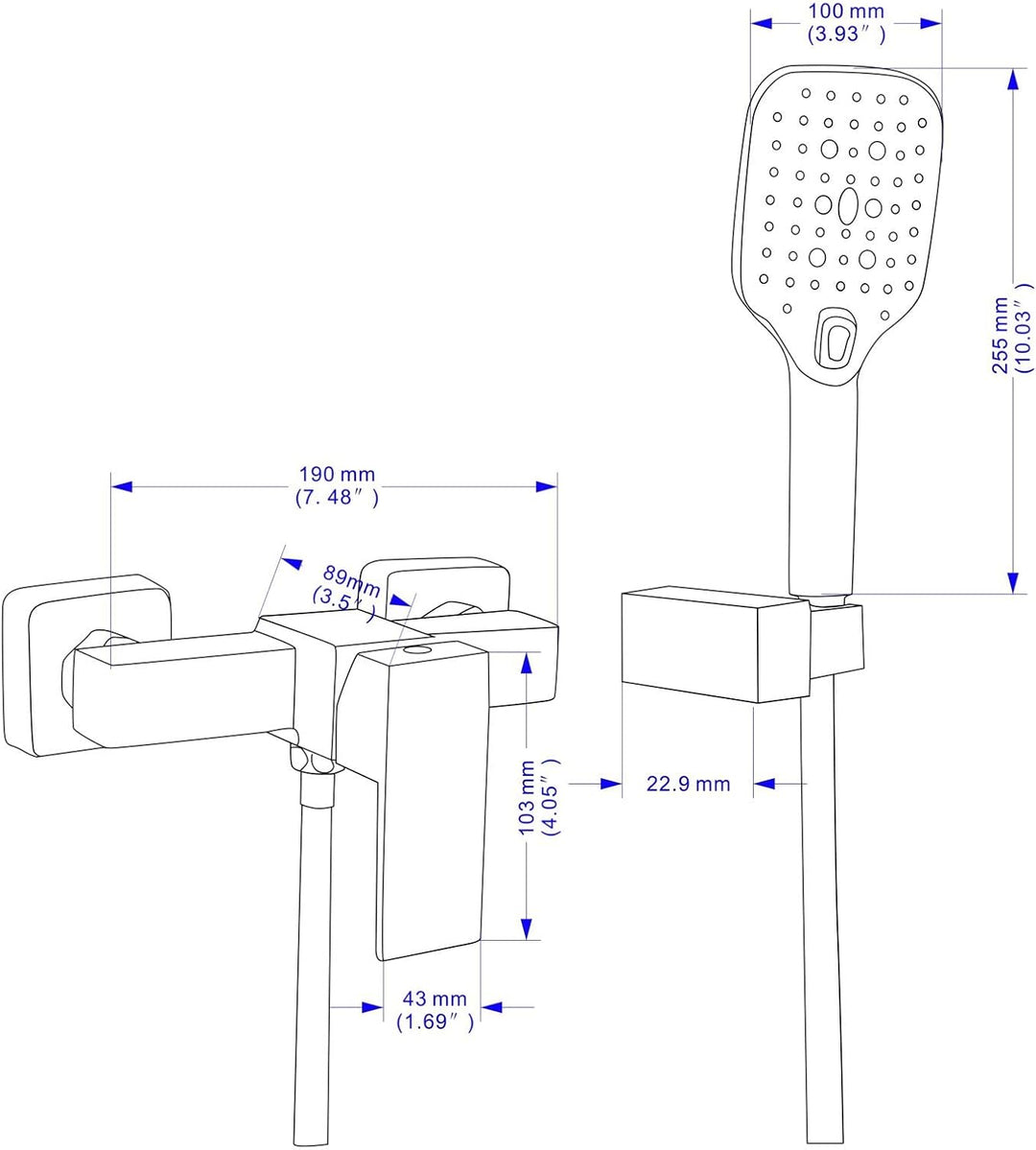 Duscharmatur Set,Wandmontage Brausebatterie mit Handbrause, Schwarz mischbatterie für dusche,Aufputz