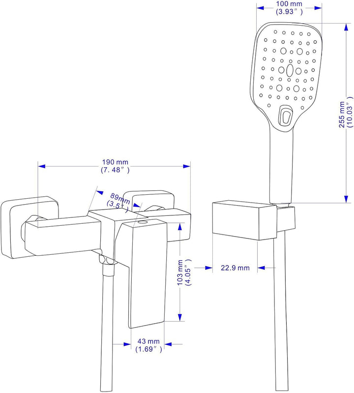 Duscharmatur Set,Wandmontage Brausebatterie mit Handbrause, Schwarz mischbatterie für dusche,Aufputz