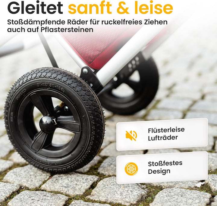 Einkaufstrolley klappbar mit Lufträdern 45 kg – Einkaufswagen faltbar wasserabweisend mit Kühlfach –