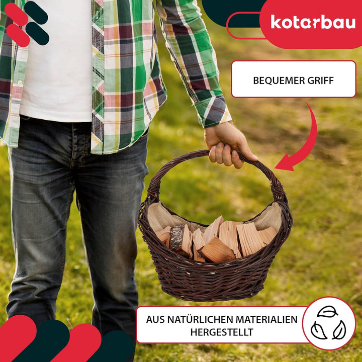 KOTARBAU® Weidenkorb für Brennholz - Holzkorb für Kaminholz - Erntekorb - 64 x 40 x 39 cm - Kaminhol