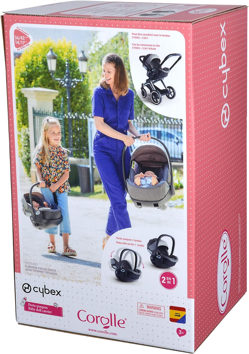 Corolle 9000141390 - Cybex 2in1 Puppen Trageschale und Wiege, mit Gurt und Verdeck, kann mit dem Cyb