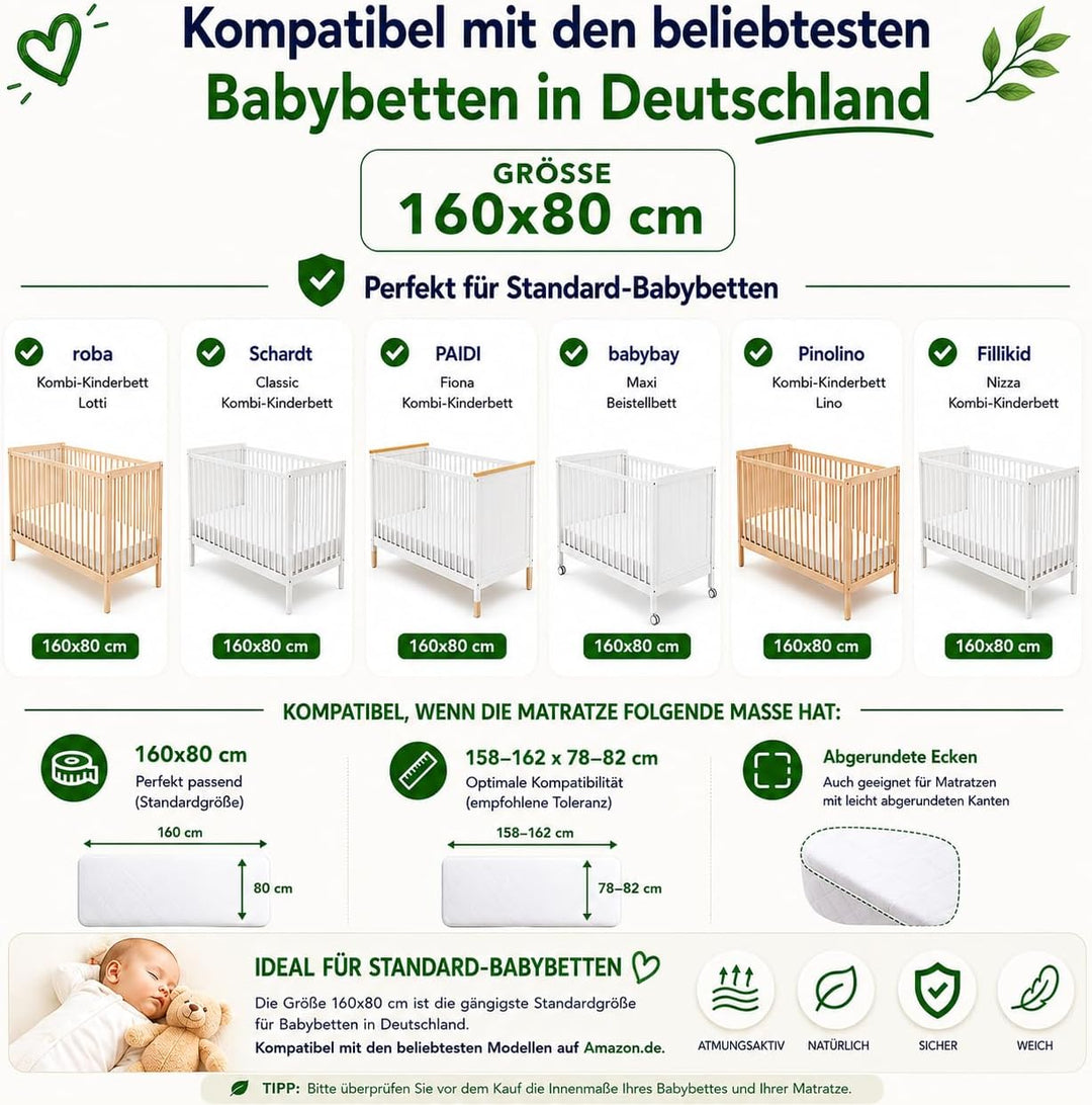 Flyideas Wasserdichter Matratzenschoner Babybett 80x160 cm, 2 STK. Zertif. Bambus - Matratzenschutz