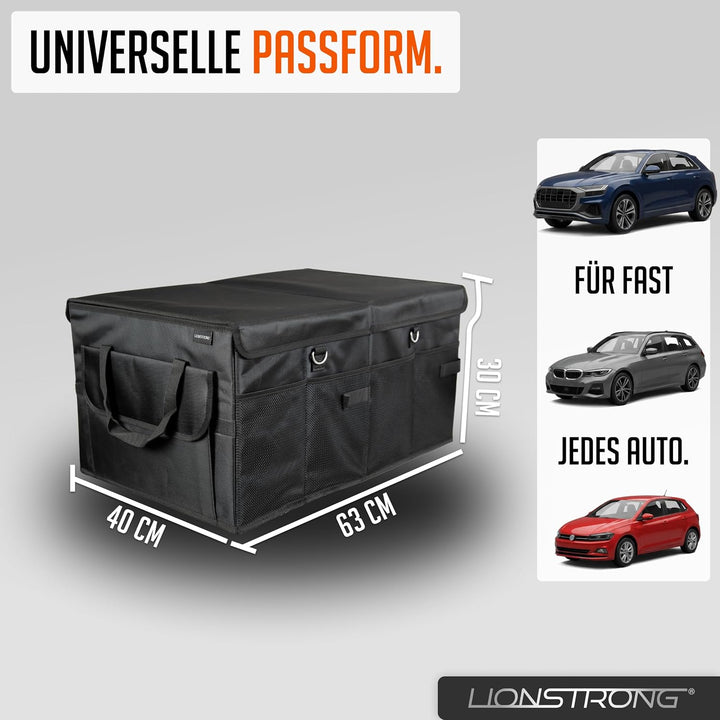 LIONSTRONG® Kofferraum-Organizer Box – Faltbare & rutschfeste Aufbewahrungsbox mit Tragegriffen und