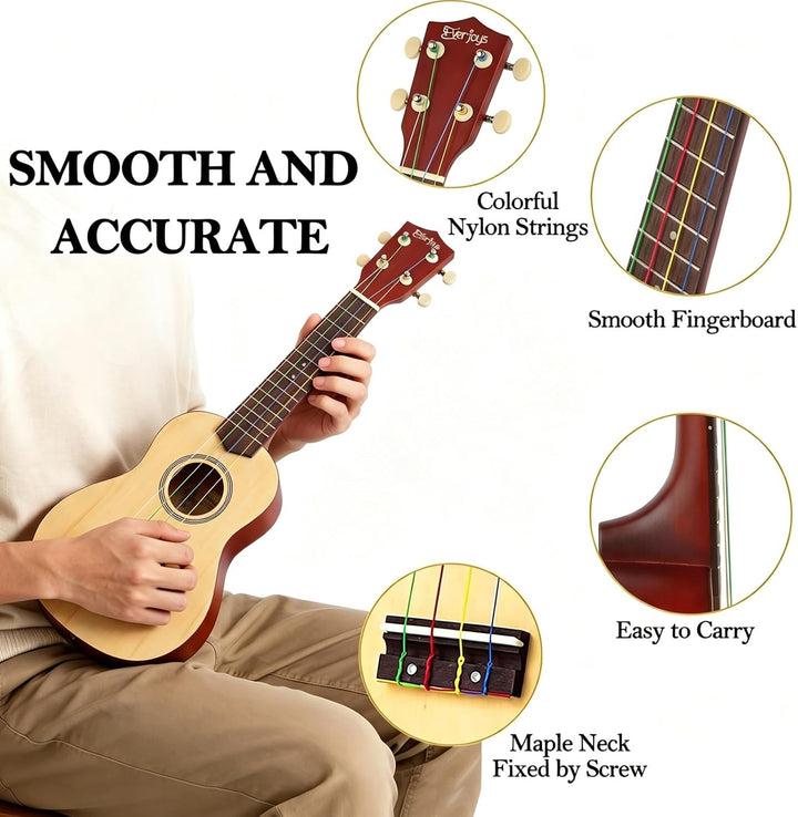 Everjoys Sopran Ukulele Set für Erwachsene 21 Zoll Ukulele Starter Kit mit Tasche, Tuner, Songbook,