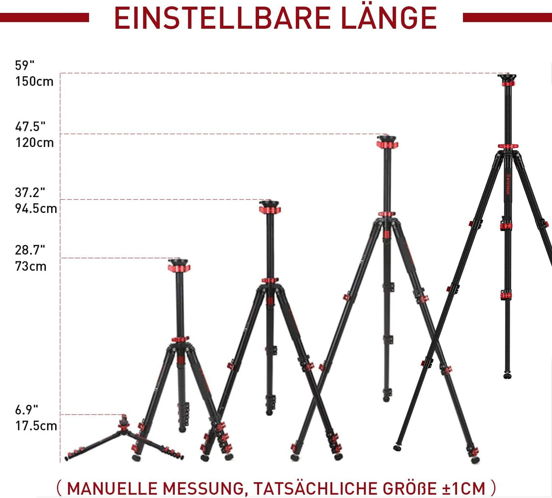 IFOOTAGE Gazelle TC5S,59"/150 cm Kamera Stativ,Kohlefaser-Videostativ, 3 Abschnitte mit Mittelstange
