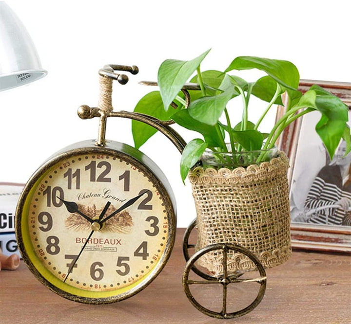 SWHONG Moderner Stifthalter Fahrraddesign Desktop Metallwanduhr Leicht zu lesen