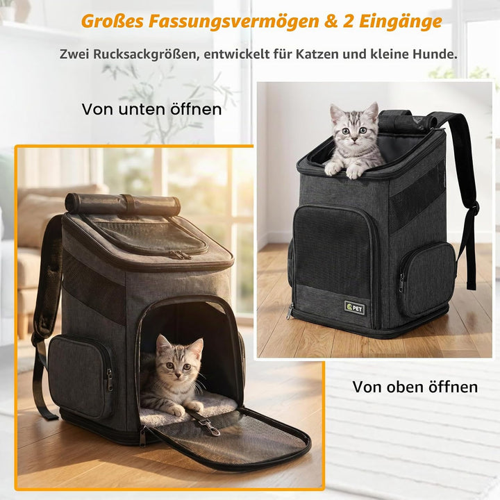 Katzenrucksack, Faltbarer Haustier-Tragerucksack für Katzen und kleine Hunde, Hunderucksack mit belü
