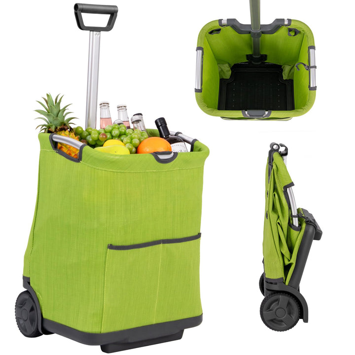GOPLUS Einkaufstrolley klappbar, 50 L Einkaufswagen faltbar mit 2 Rädern und 3 Taschen, Einkaufsroll