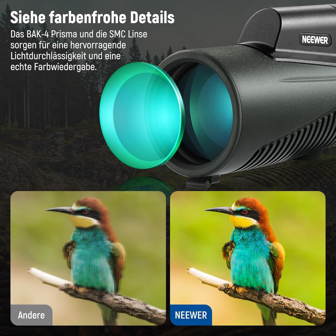 NEEWER 12x50 ED Monokular Teleskop,handy teleobjektiv mit Handy Clip/Metall Stativ/Tasche,IPX7 wasse