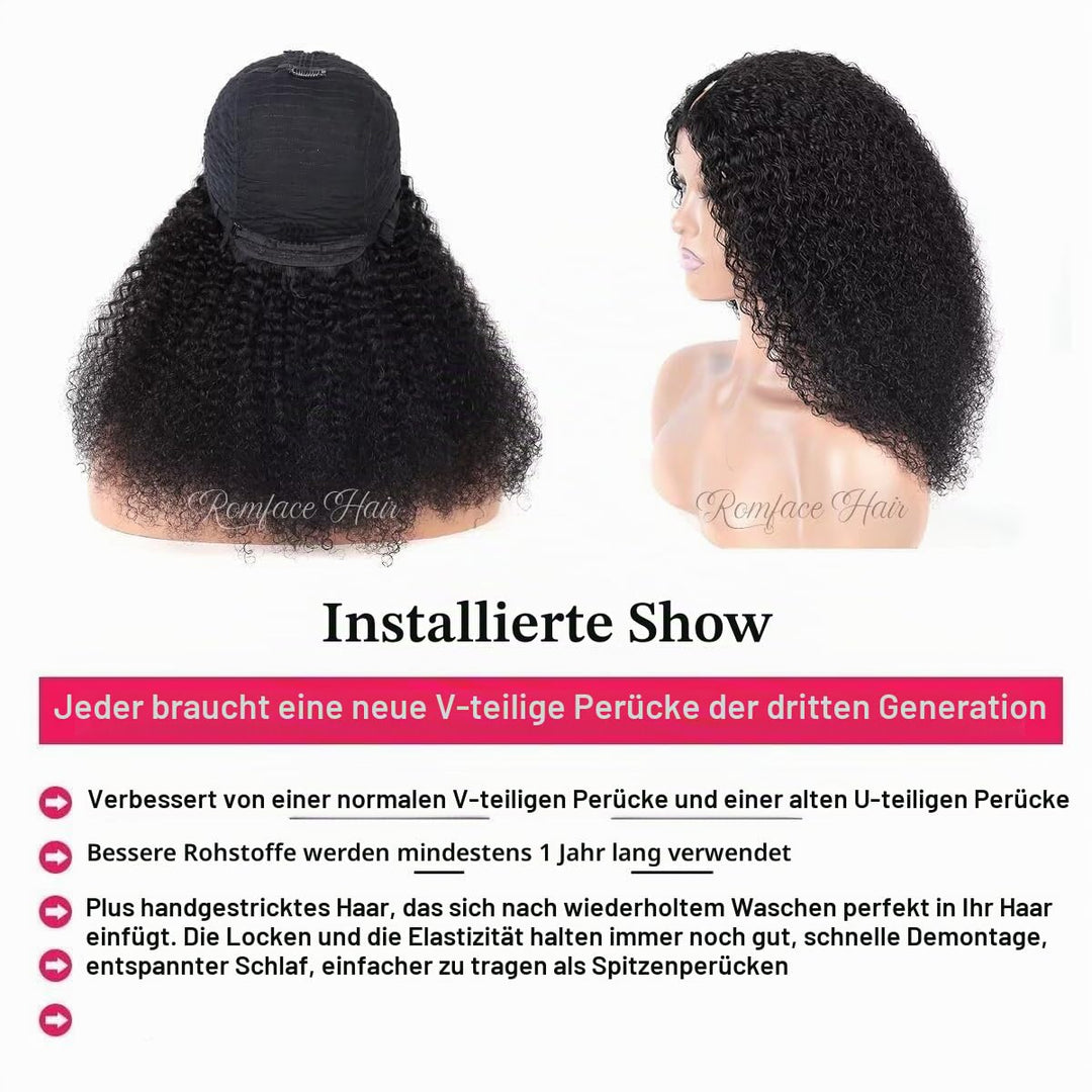 Echthaar Perücke 180% Density Real Hair Wig Human Hair Wigs For Women V Part Real Lockiges Menschlic