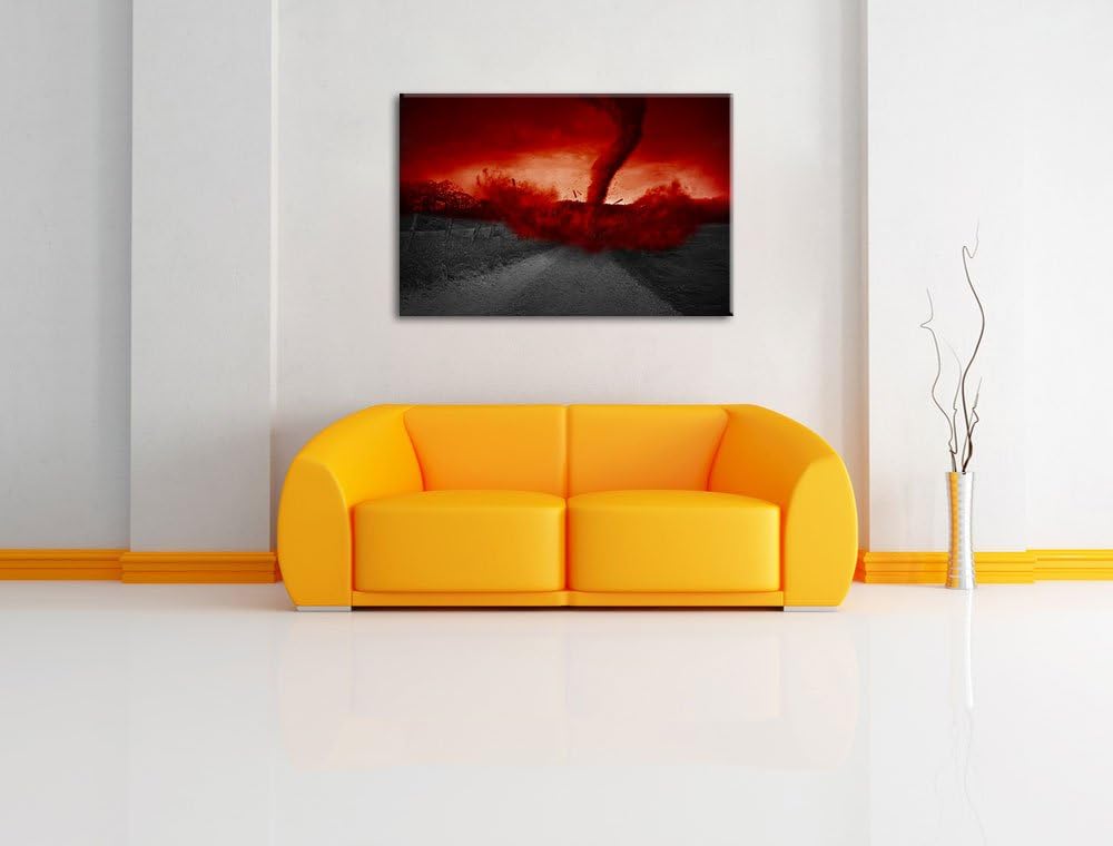 Roter stürmischer Tornado schwarz/weiss Format: 100x70 auf Leinwand, XXL riesige Bilder fertig gerah