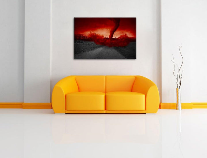 Roter stürmischer Tornado schwarz/weiss Format: 100x70 auf Leinwand, XXL riesige Bilder fertig gerah