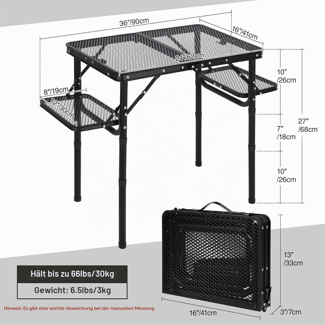 REDCAMP Tragbarer Campingtisch Klapptisch mit 4 Verstellbare, 90x41cm Klappbarer Multifunktionstisch