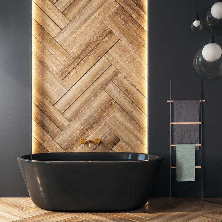 Relaxdays Handtuchleiter, Holz &amp; Metall, 4 Sprossen, Handtücher &amp; Kleidung, zum Anlehnen, 171x50x3 c
