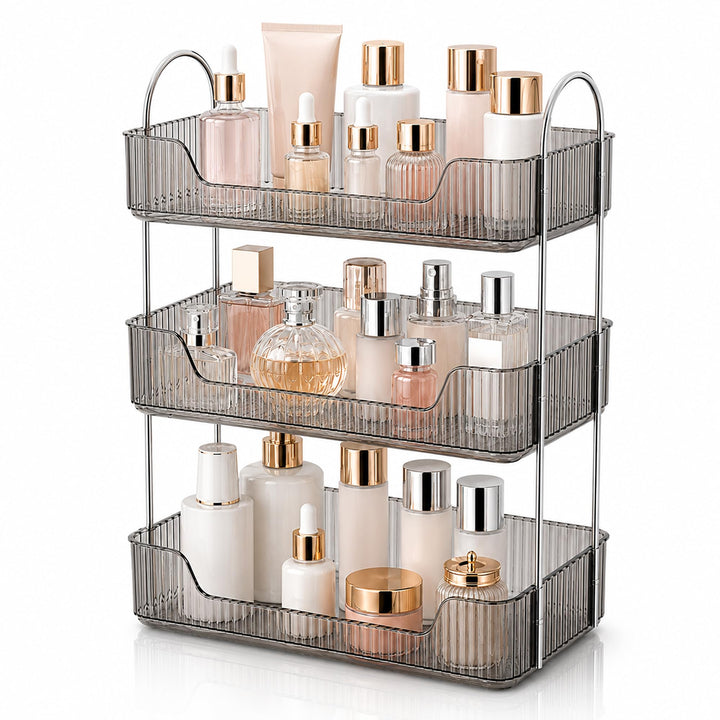 3 Etagen Badezimmer Organizer, Kosmetik Aufbewahrung &amp; Parfüm Tablett (Grau), Grosses Hautpflege Reg