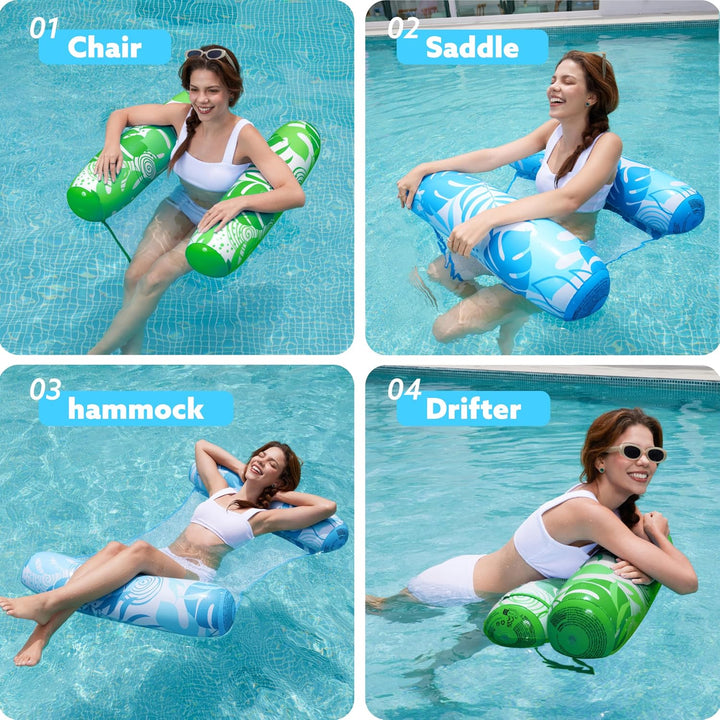 Sloosh 2 Packungen Hängematte Pool Floats Erwachsene, 4 in 1 Mehrzweck Aufblasbare Pool Floats PVC W