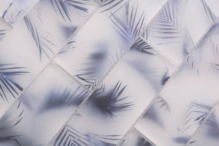 Mosaikfliese Glasmosaik Verbund weiss blau matt Blattoptik Küchenrückwand Duschwand | 10 Mosaikmatte