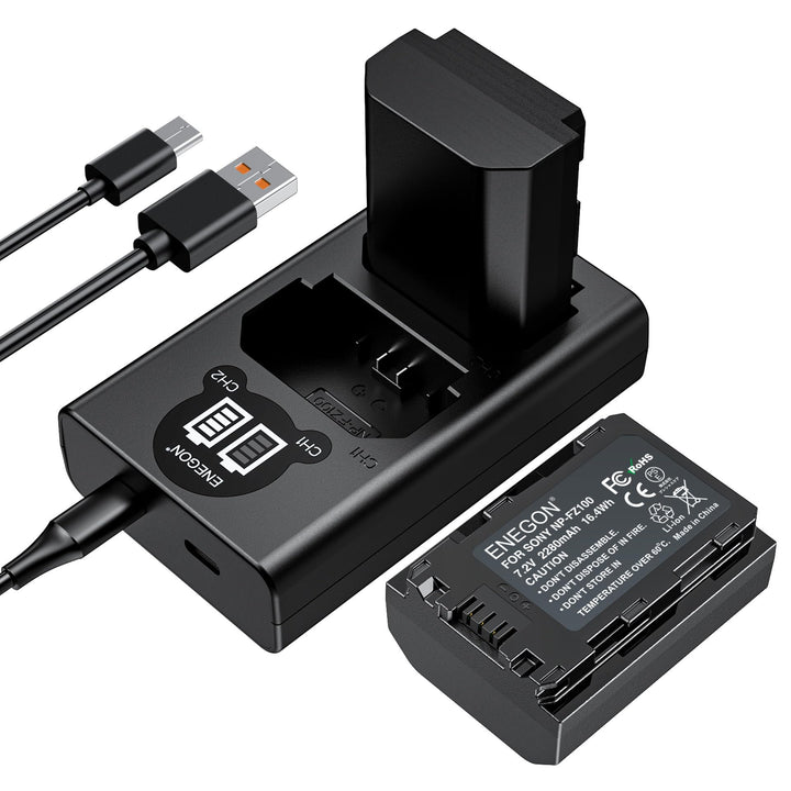ENEGON Ersatzakku (2 Stück) und Smart LED Dual USB Ladegerät für Sony NP-FZ100 und Alpha 9, A9, Alph
