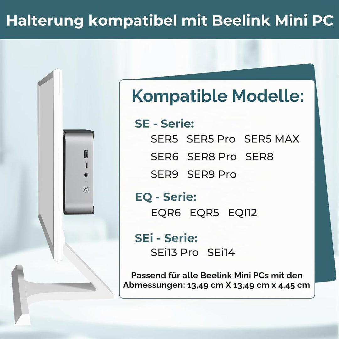 Metall Mini-PC-Halterung kompatibel mit Beelink SER8, SER6, SER9, SER9 Pro, EQi12, EQR6, Mini-PC VES