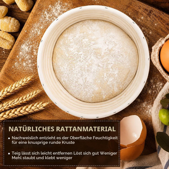 Gärkörbchen, Gärkorb, Rund Zum Brotbacken 6er Set, Gärkorb Brot mit Waschbarem Leineneinsatz, natürl